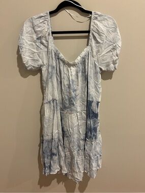 Le Lis Light Blue Tie-Dye Puff Sleeve Mini Dress